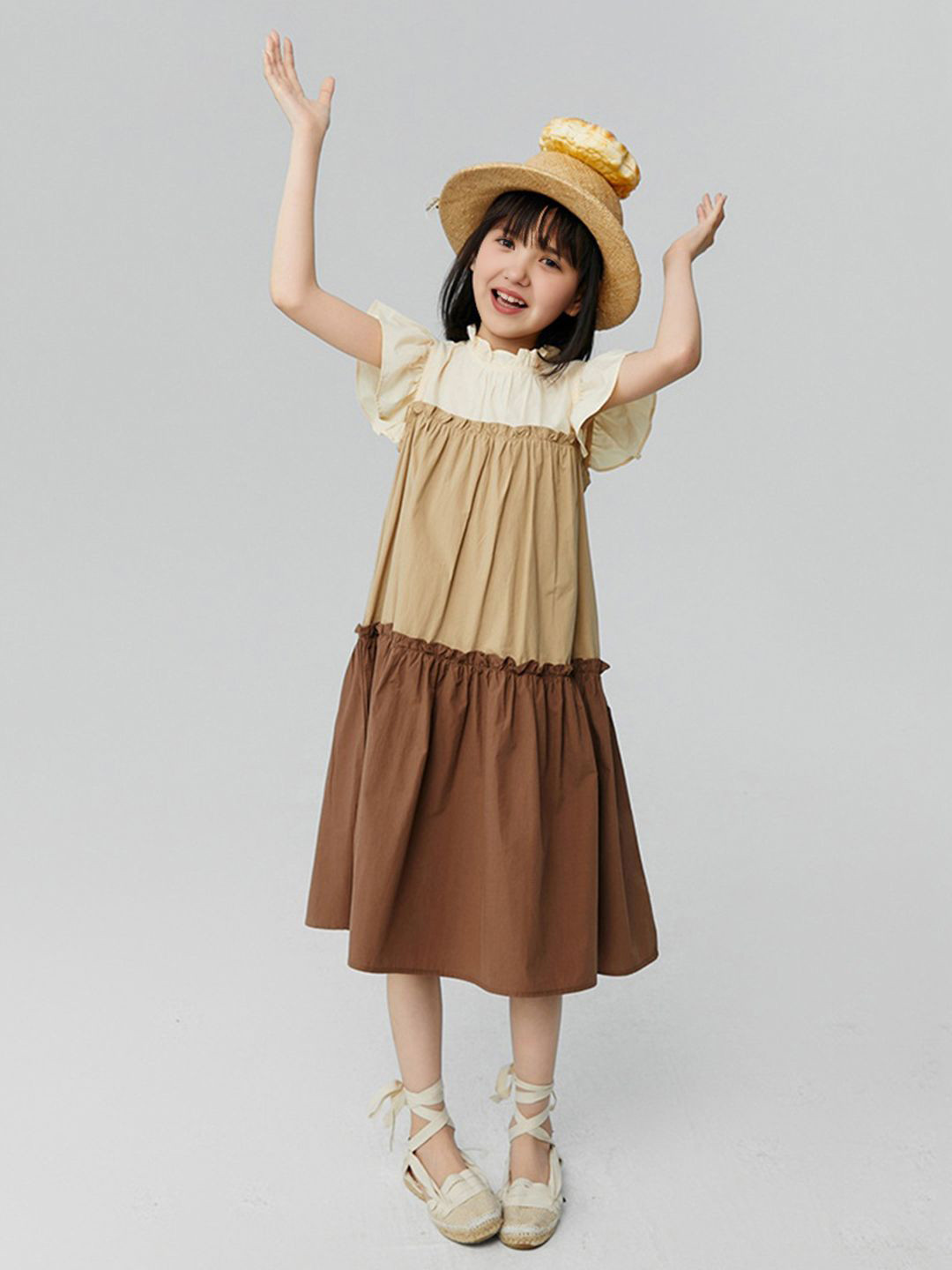 

INCLUD Colourblocked Tiered A-Line Midi Dress, Brown