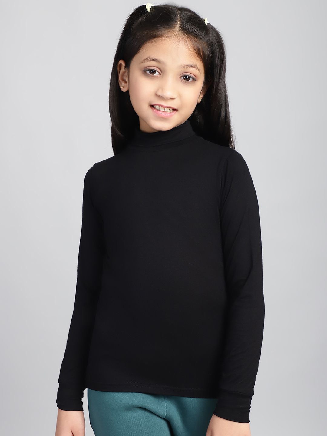 

Baawri Girls Solid High Neck Top, Black