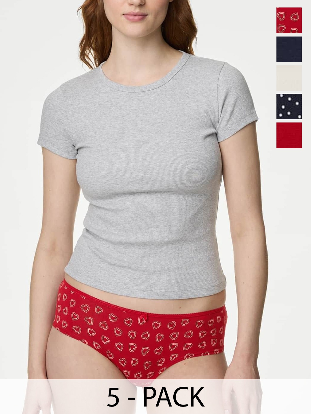 

Marks & Spencer Women Pack Of 5 Cotton Basic Briefs, Red