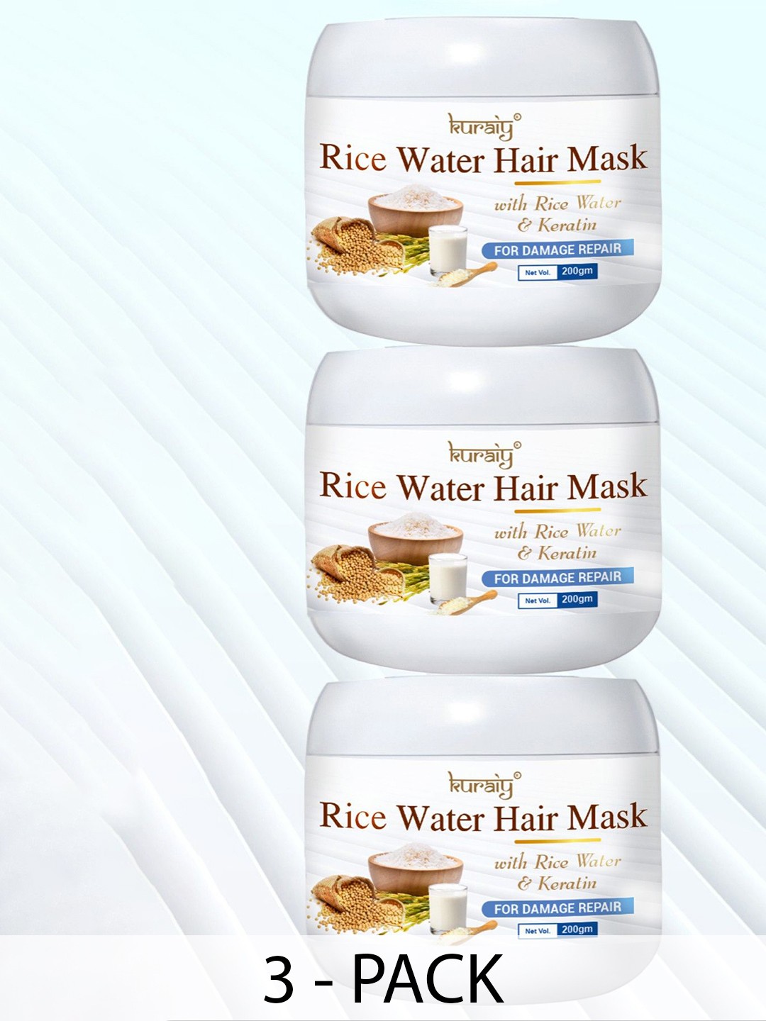 

KURAIY Set Of 3 Rice Water Repair Hair Mask- 200ml Each, White