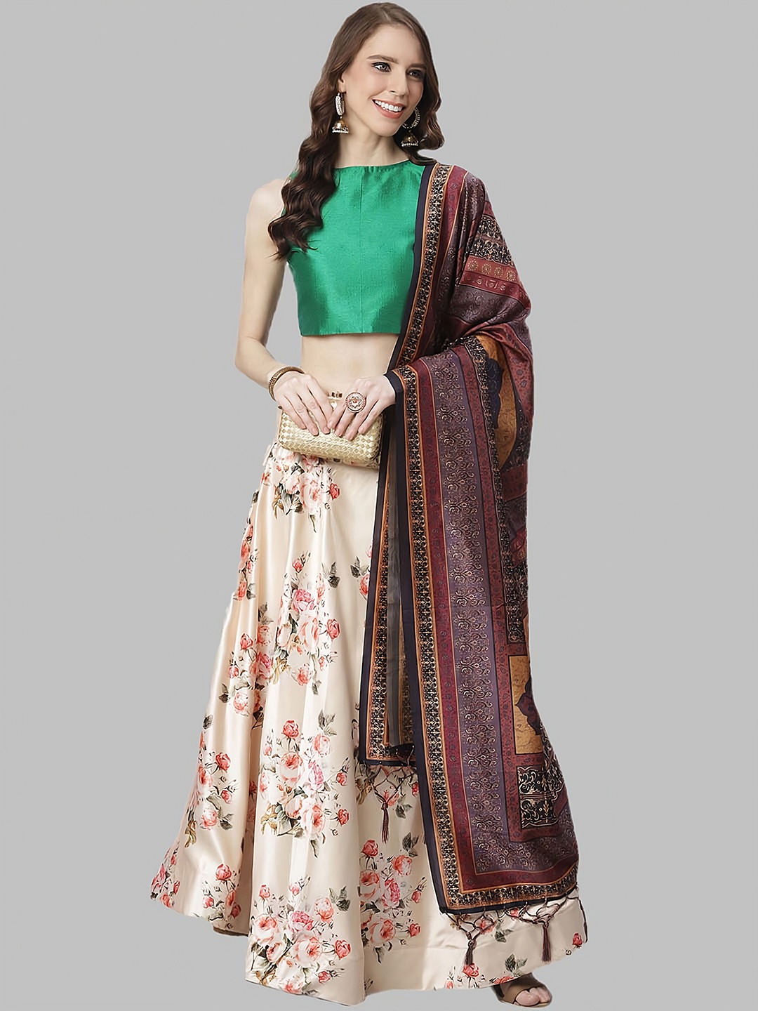 

Kaizen TEXO FAB Semi-Stitched Lehenga & Unstitched Blouse With Dupatta, Cream