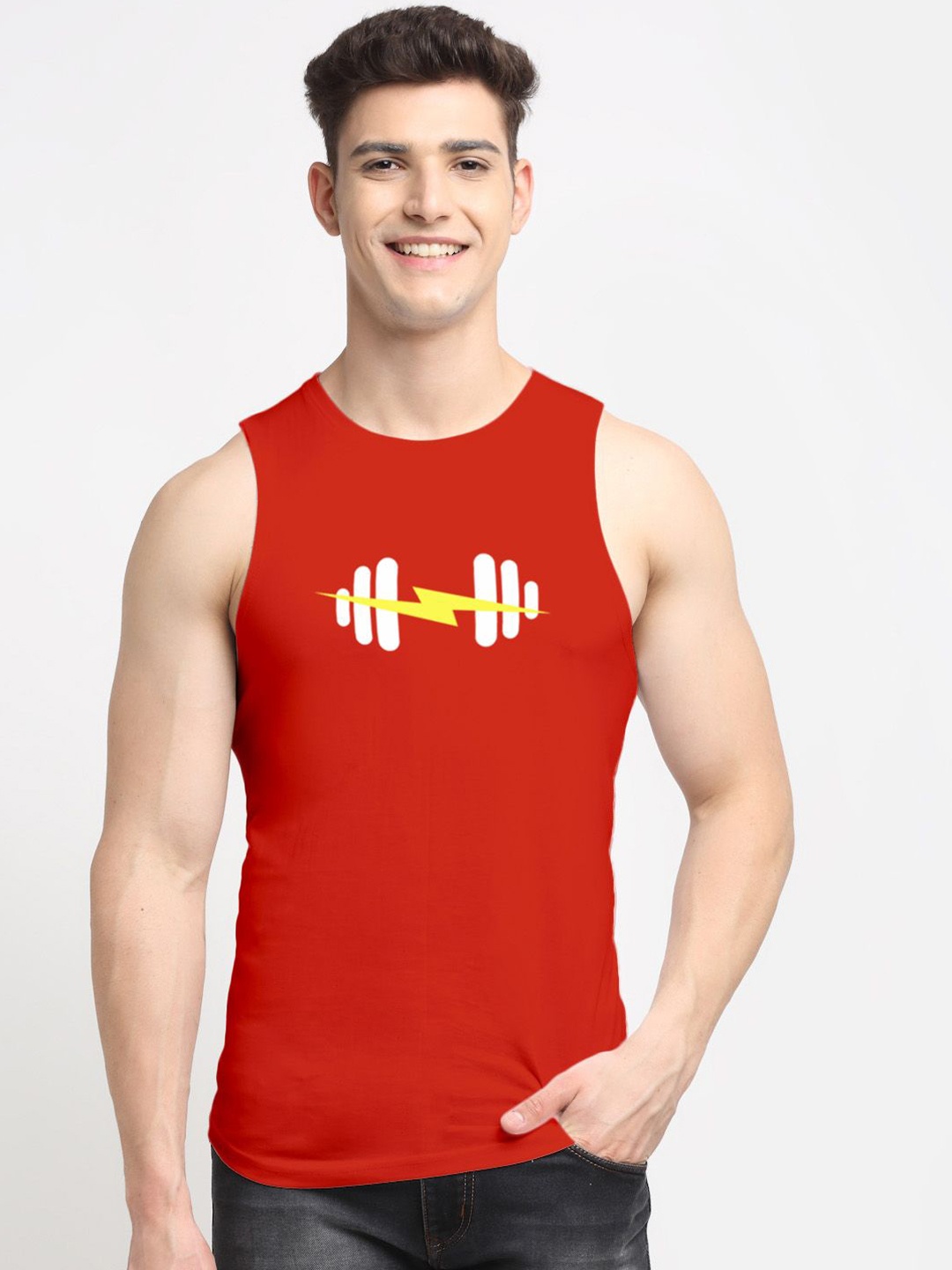 

Friskers Printed Pure Cotton Gym Vest, Red