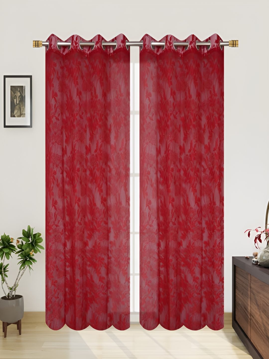 

B' Decorlish Maroon Floral Printed Sheer Door Curtain