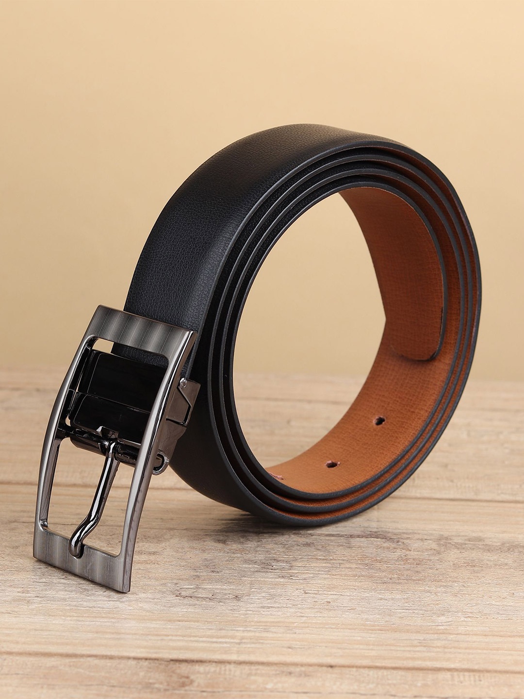 

WINSOME DEAL Men Tang Closure Textured Formal Belt, Black