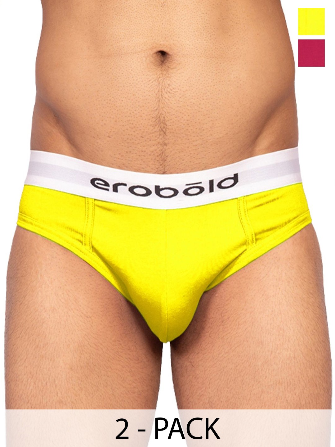 

EROBOLD Pack Of 2 Mid- Rise Cotton Basic Briefs MBRC2-BR17YM1CS, Lime green