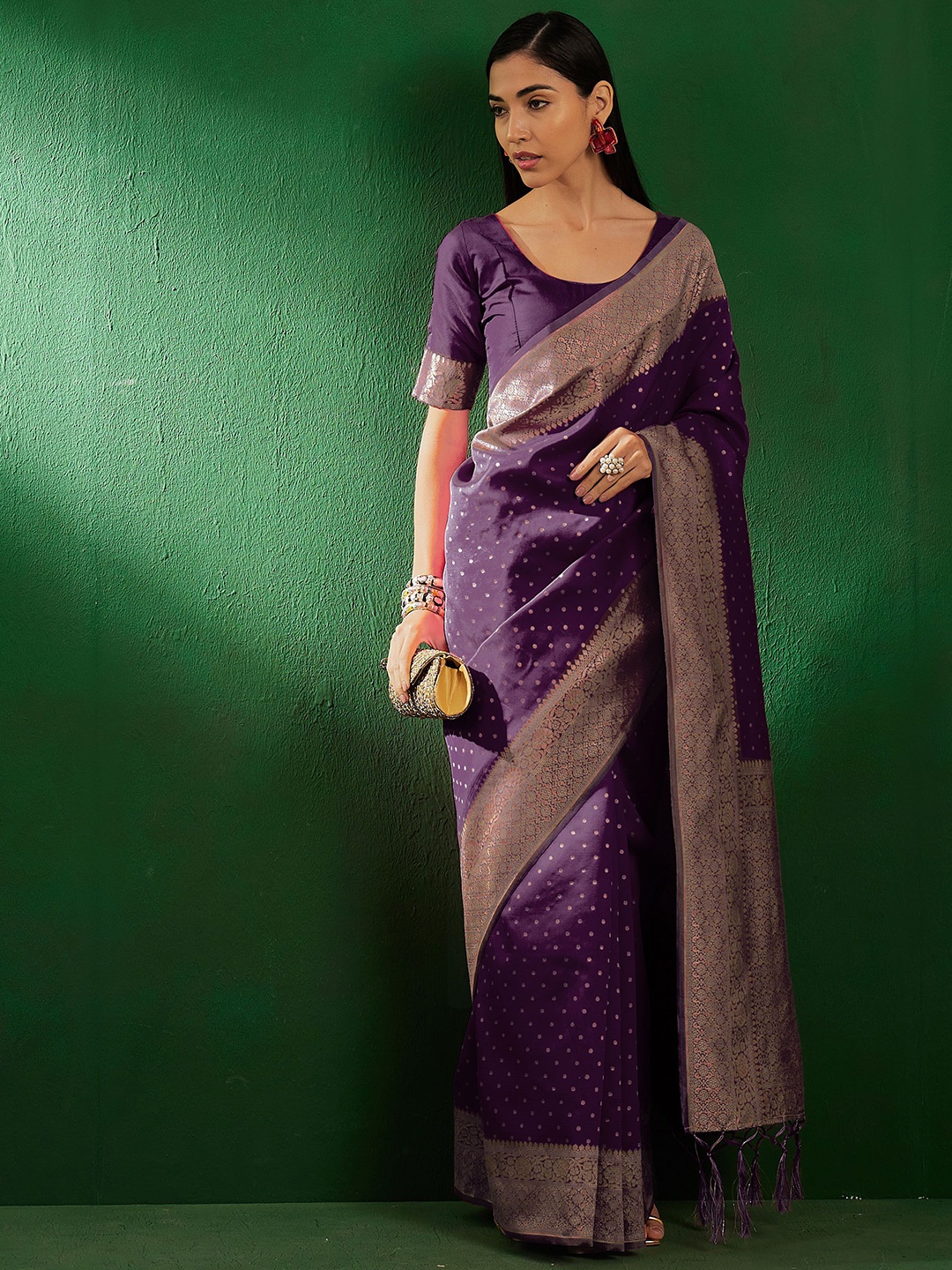 

SHADOW & SAINING Woven Design Zari Banarasi Saree, Purple