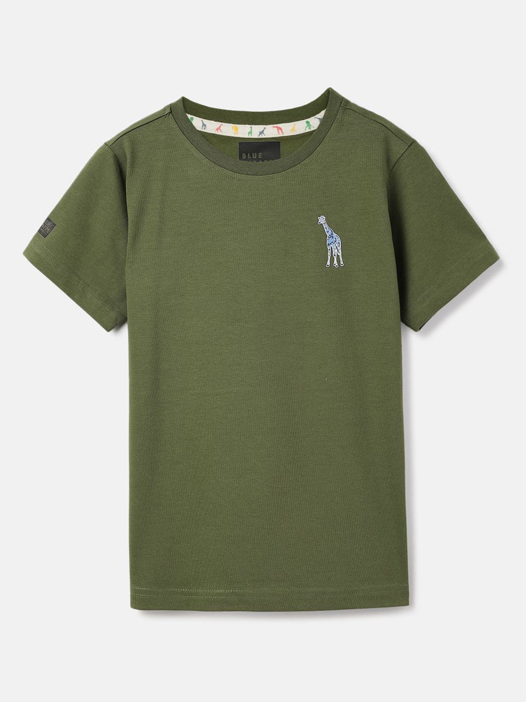 

Blue Giraffe Boys Solid Round Neck Cotton T-Shirt, Olive