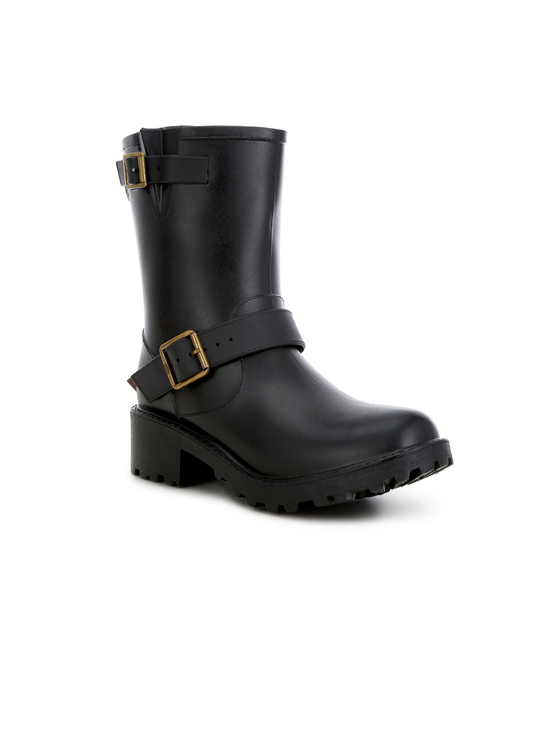 

London Rag Women Buckle Detail Calf Rain Boots, Black