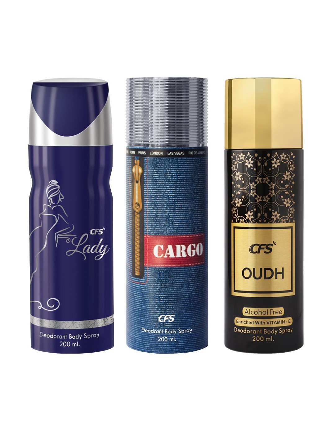 

CFS Cargo & Oudh Lady Set Of 3 Last Longer Deodorants-200ml Each, Black
