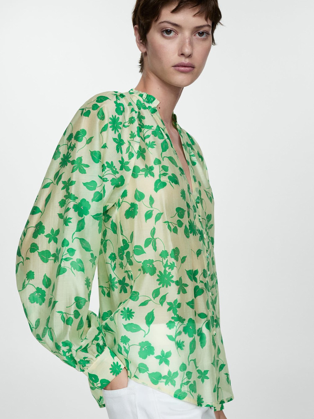 

MANGO Women Floral Printed Casual Shirt, Green