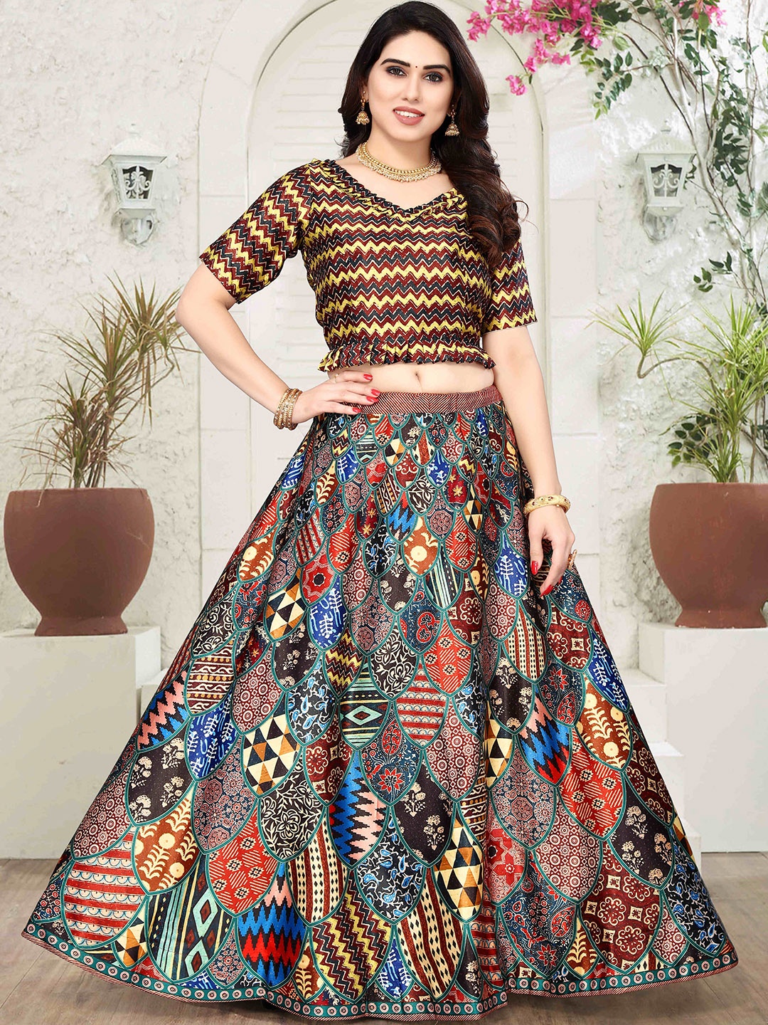 

Kaizen TEXO FAB Printed Semi-Stitched Lehenga & Unstitched Blouse, Blue