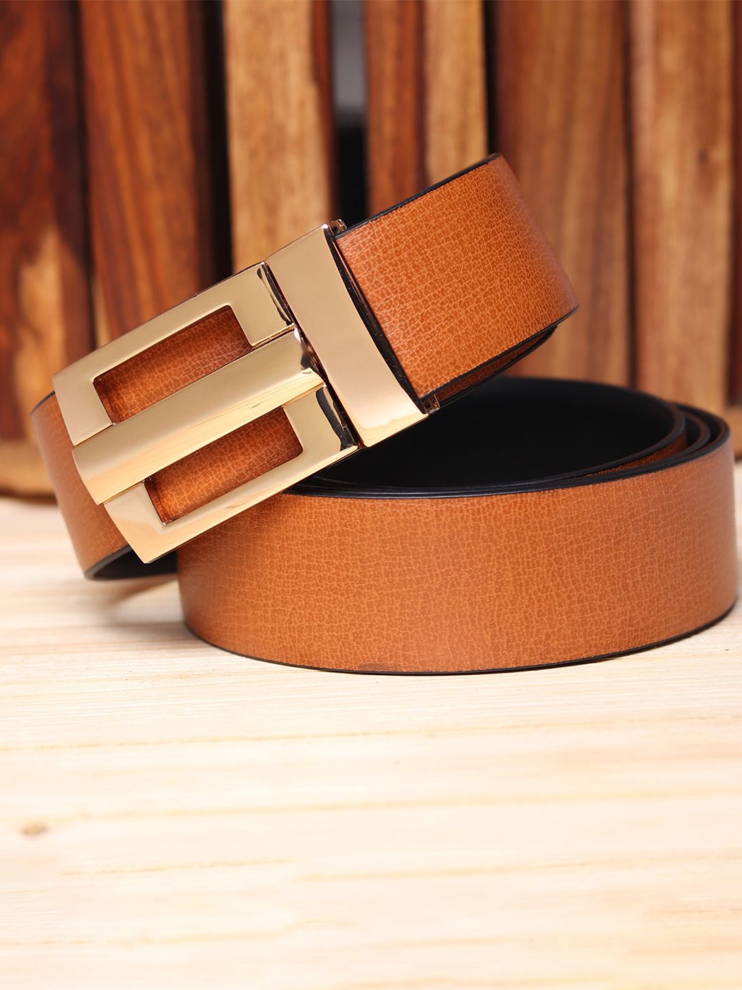 

WINSOME DEAL Men Push Pin Closure Textured Formal Belt, Tan