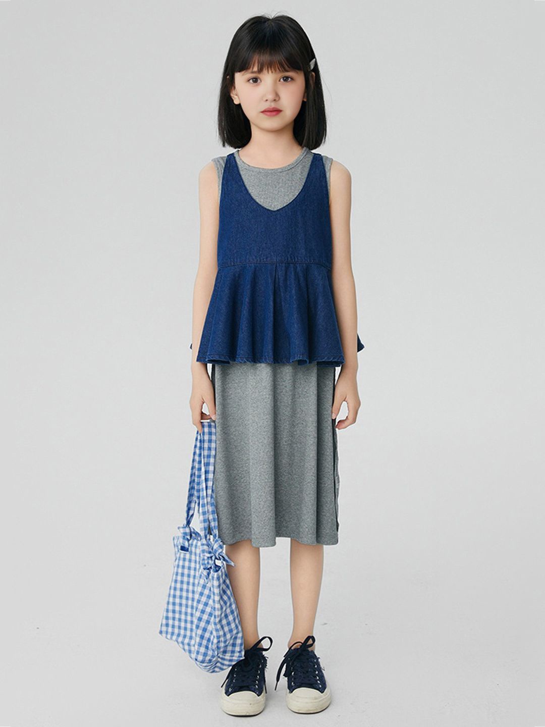 

INCLUD Girls A-Line Layered Midi Dress, Blue