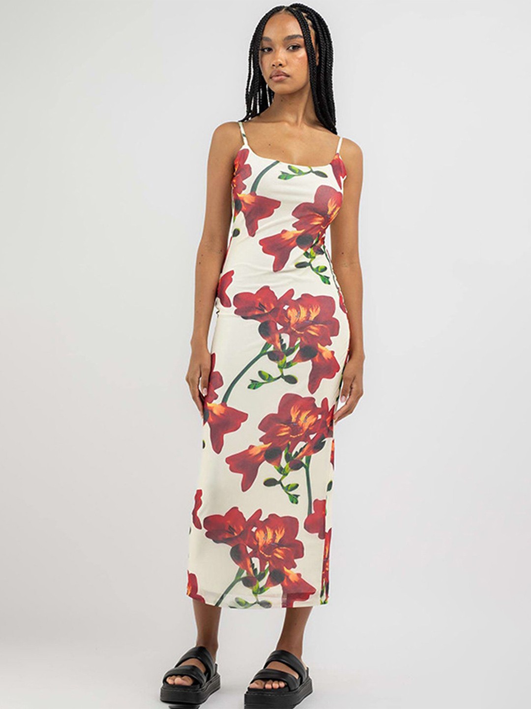 

LULU & SKY Floral Printed Sleeveless Sheath Midi Dress, White