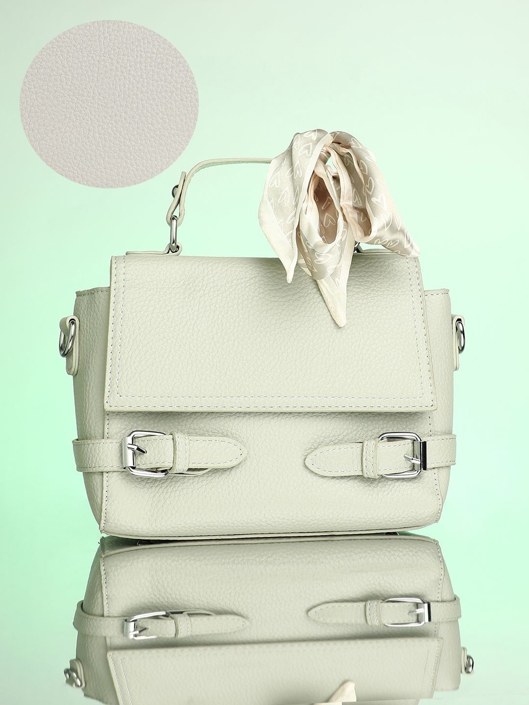 

HAUTE SAUCE by Campus Sutra Colourblocked Leather Half Moon Satchel with Quilted, Green
