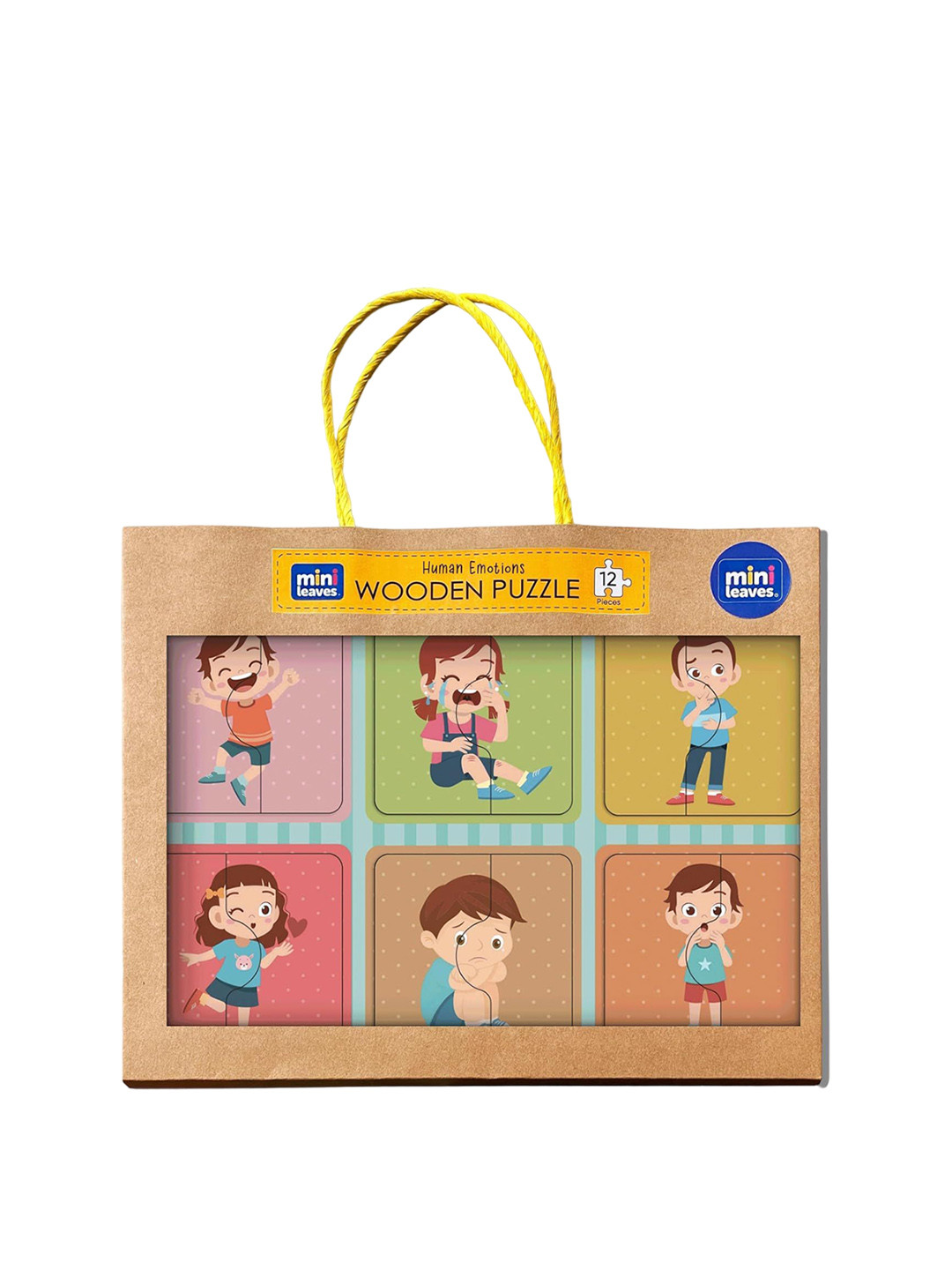 

Mini Leaves 2-Piece Emotions Jigsaw Puzzle Educational & Durable Wooden Toy for Kids 1+yrs, Green