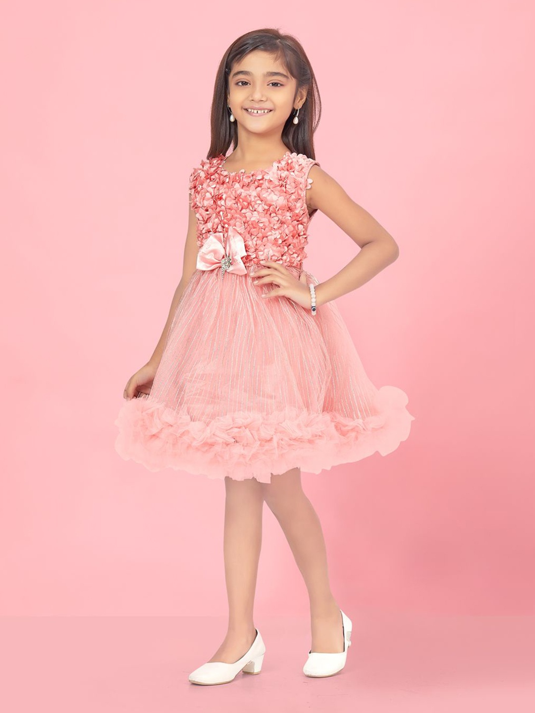 

BAESD Girls Floral Applique Net Fit & Flare Dress, Peach