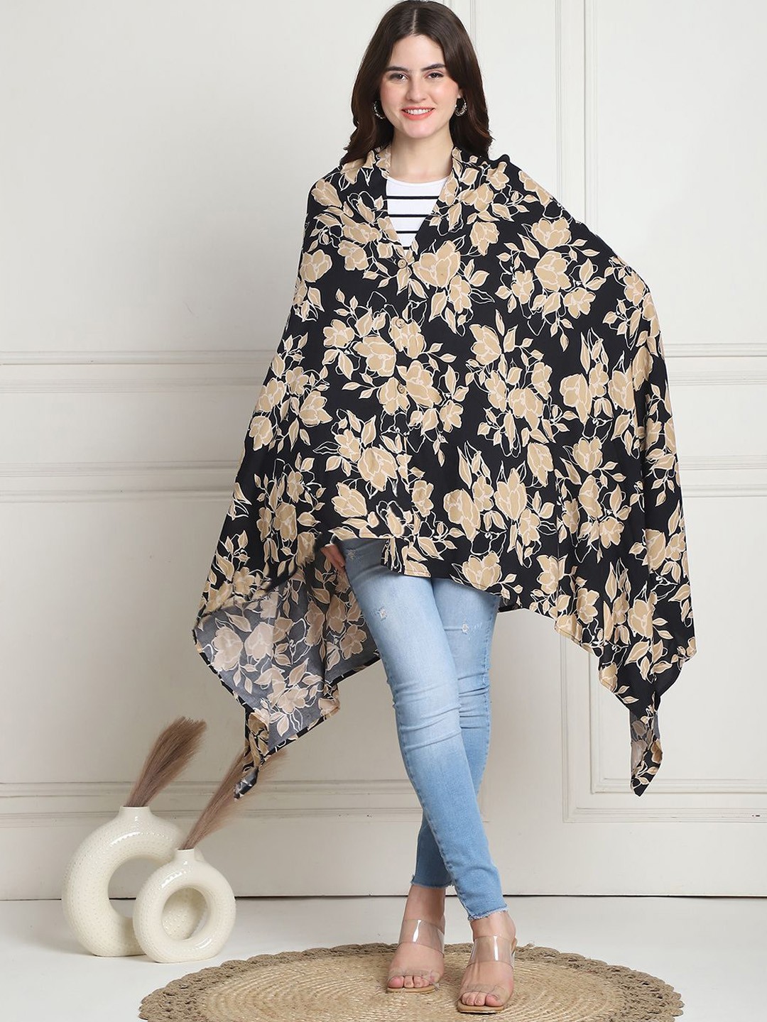 

Secret Wish Printed Cotton Breathable Nursing Cover, Black