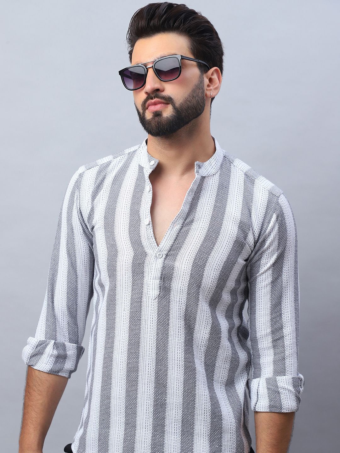 

Jompers Striped Mandarin Collar Pure Cotton Straight Kurta, White