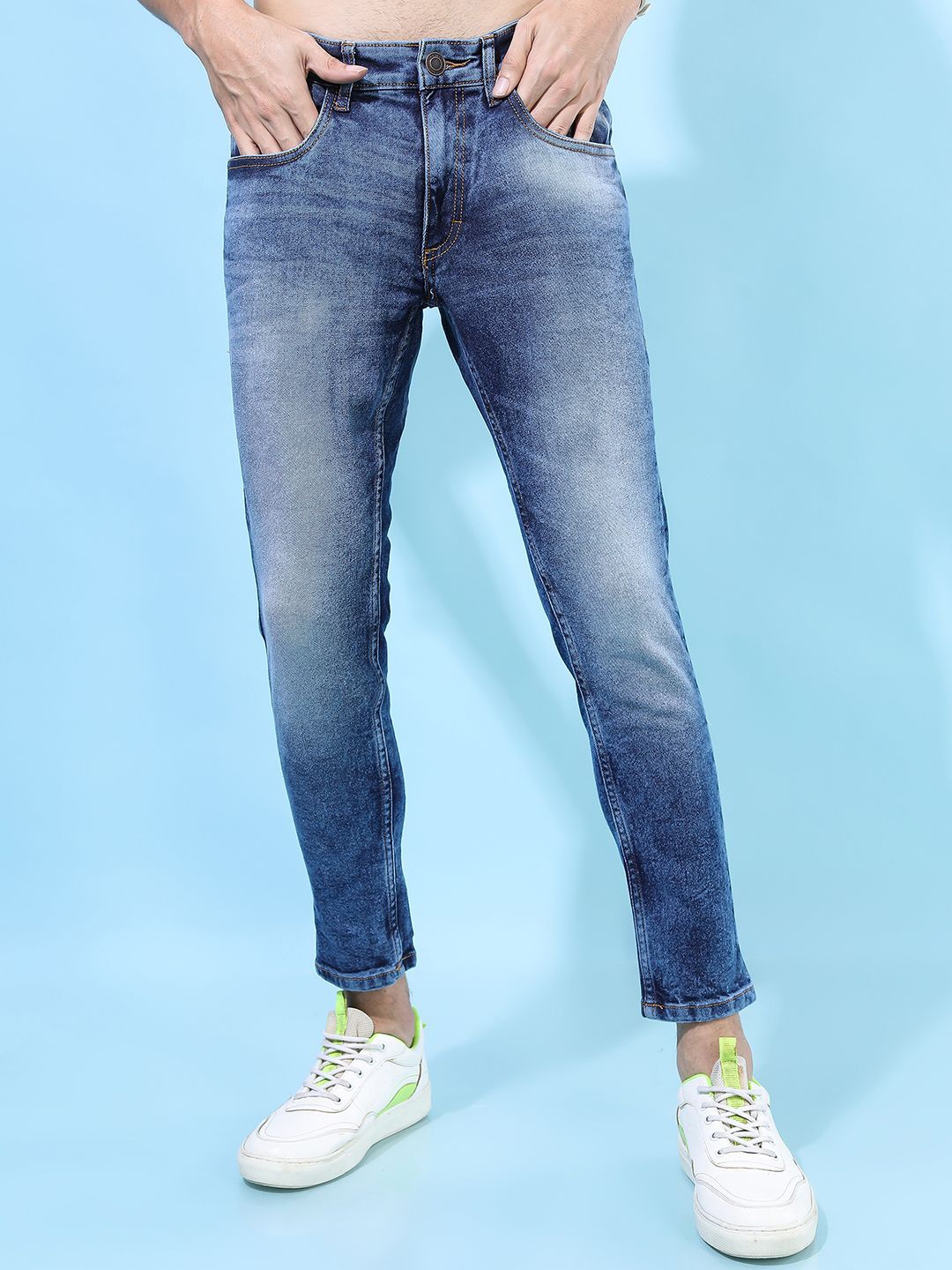 

HIGHLANDER Men Tapered Fit Heavy Fade Stretchable Jeans, Blue