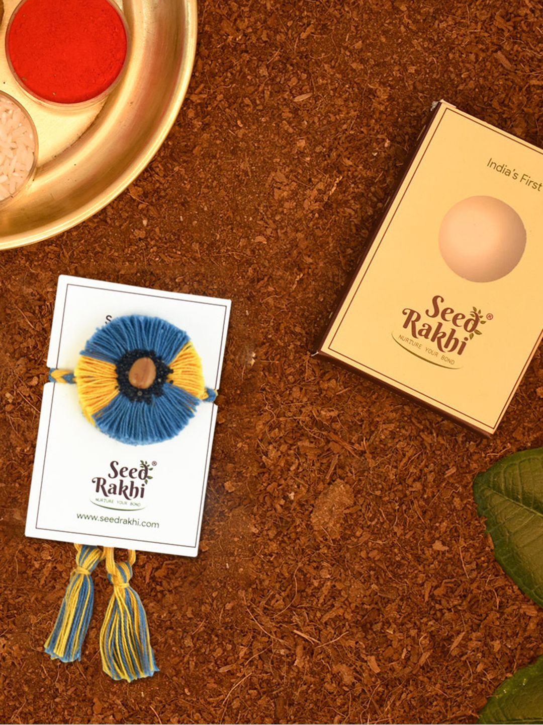 

Indigifts Set Of 3 Plantable Seed Thread Rakhi, Blue