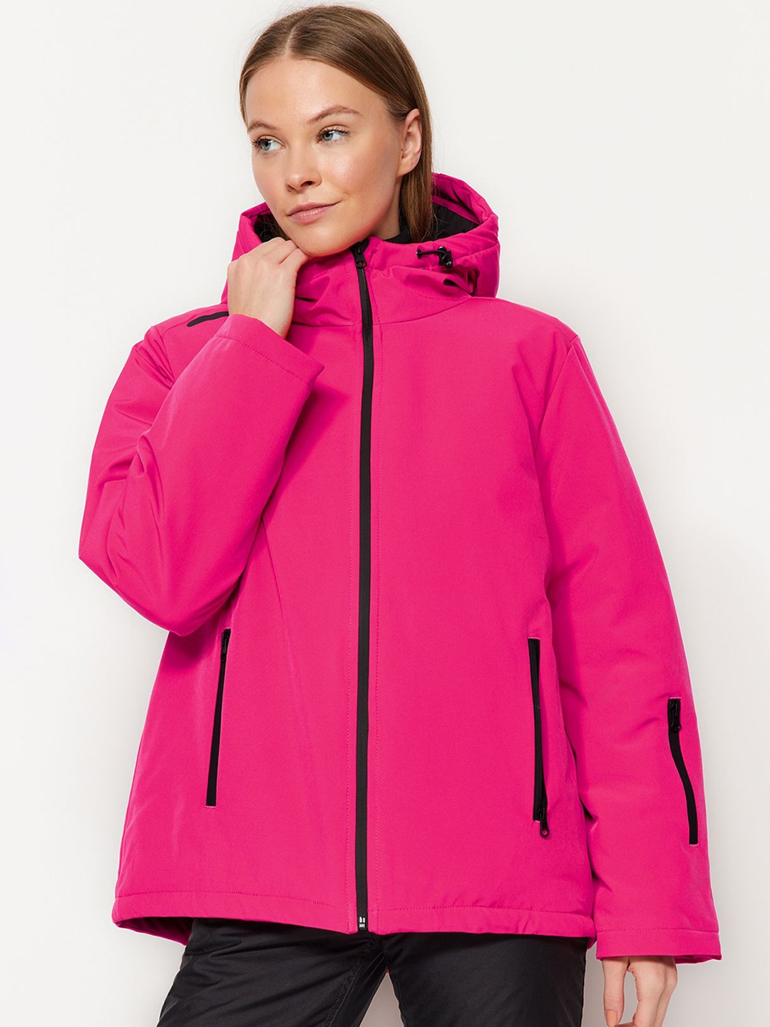 

Trendyol Women Solid Hooded Jacket, Pink