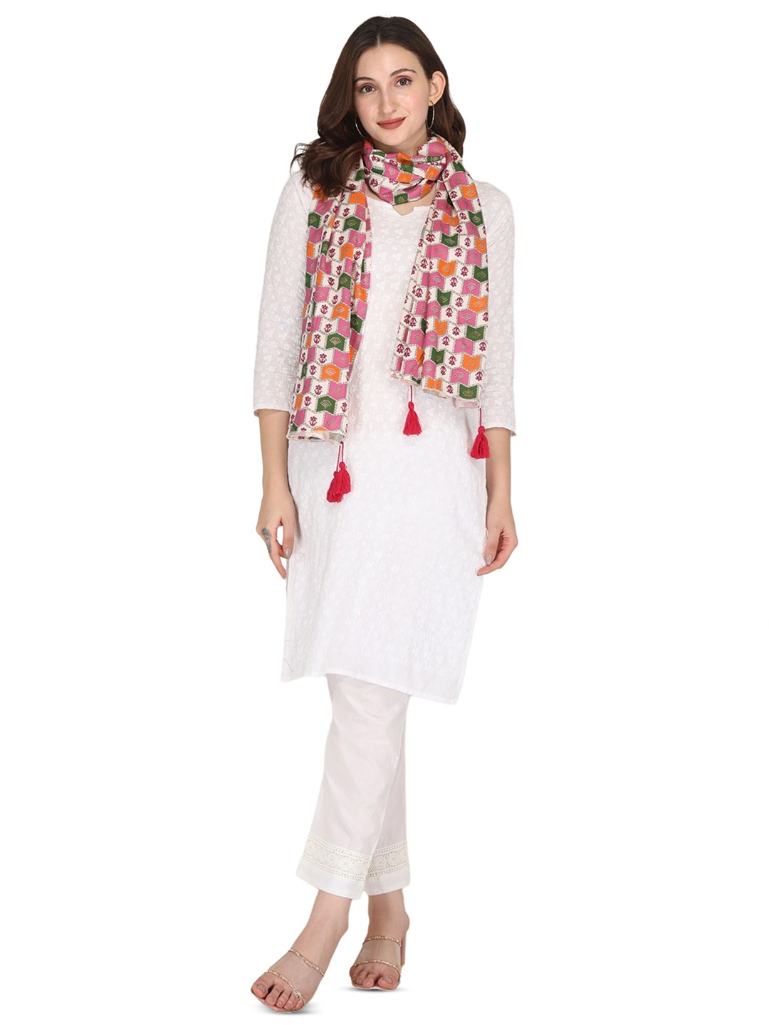 

SWITCHON Women Printed Stole, Pink