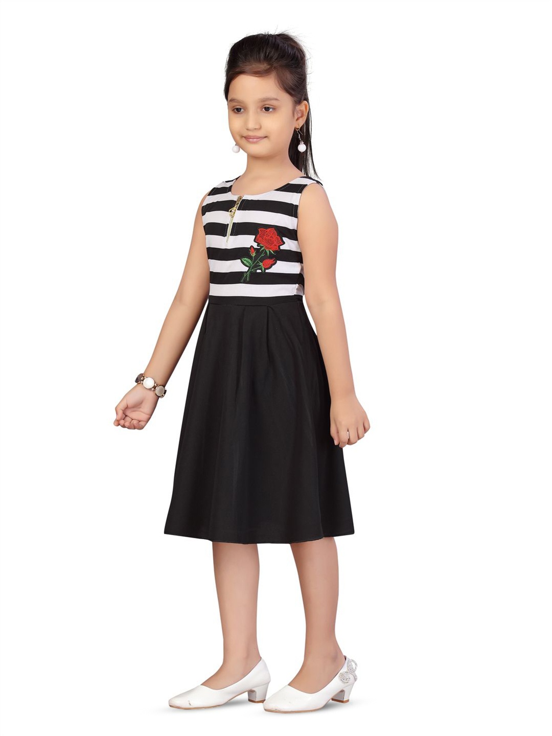 

BAESD Girls Striped Net Fit & Flare Dress, Black