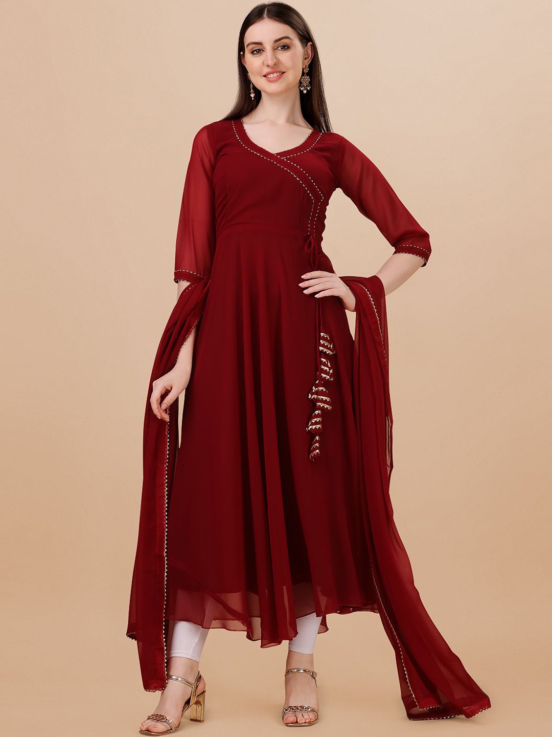 

PMD Fashion Gotta Patti Silk Georgette Kurta With Dupatta, Maroon