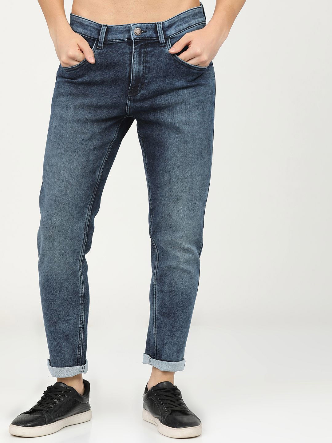

HIGHLANDER Men Tapered Fit Mid-Rise Heavy Fade Stretchable Jeans, Blue