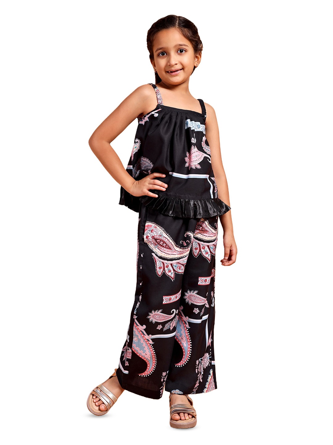 

TILISM Girls Ethnic Motif Shoulder Strap Co-ord Set, Black