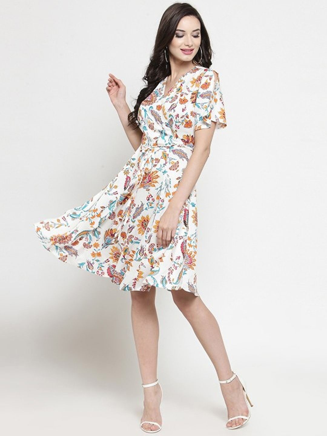 

Sera Floral Printed Wrap Dress, Off white