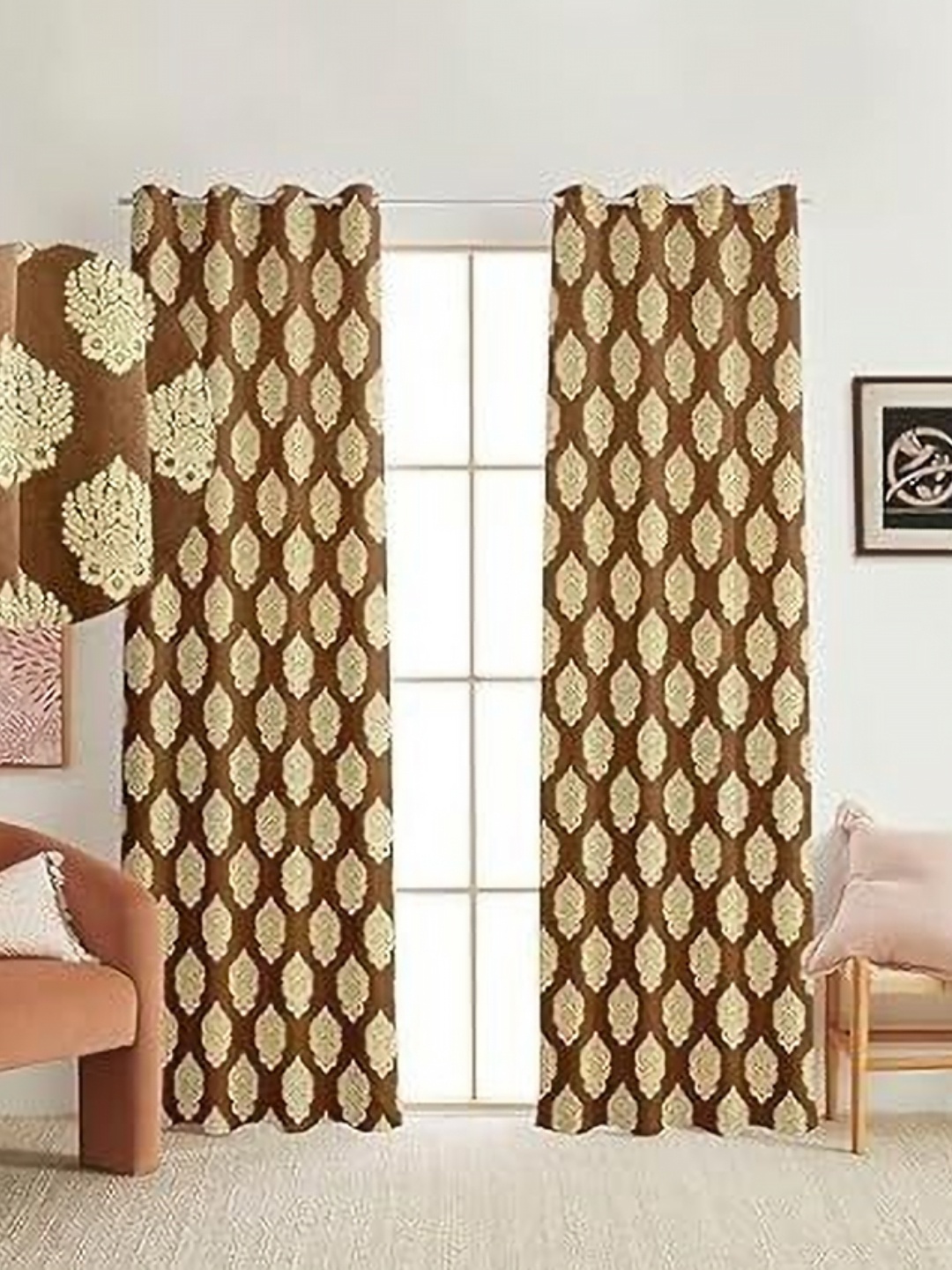 

Banchmark Home Furnishings Brown & Gold-Toned Set of 2 Ethnic Motifs Door Curtains