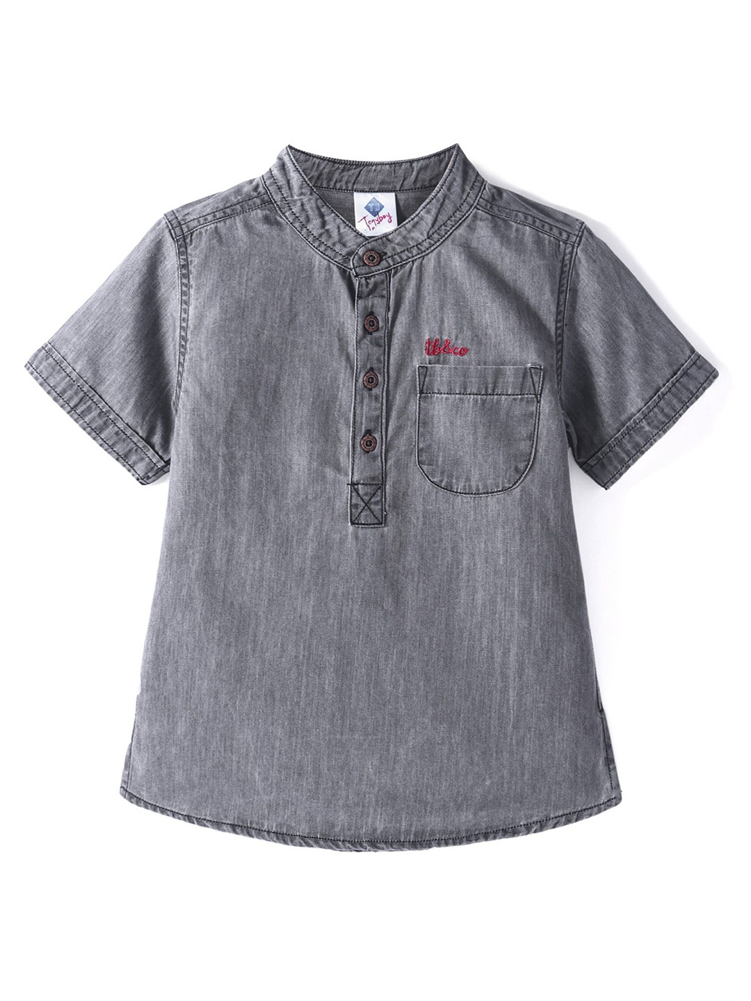 

TONYBOY Boys Premium Mandarin Collar Solid Denim Casual Shirt, Grey