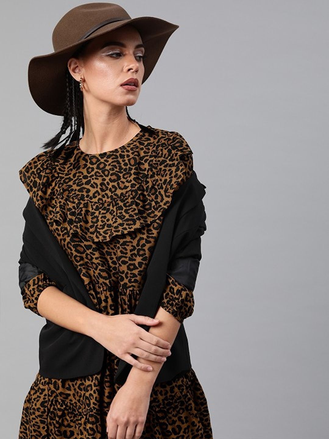 

Sera Animal Printed A-Line Flared Dress, Brown