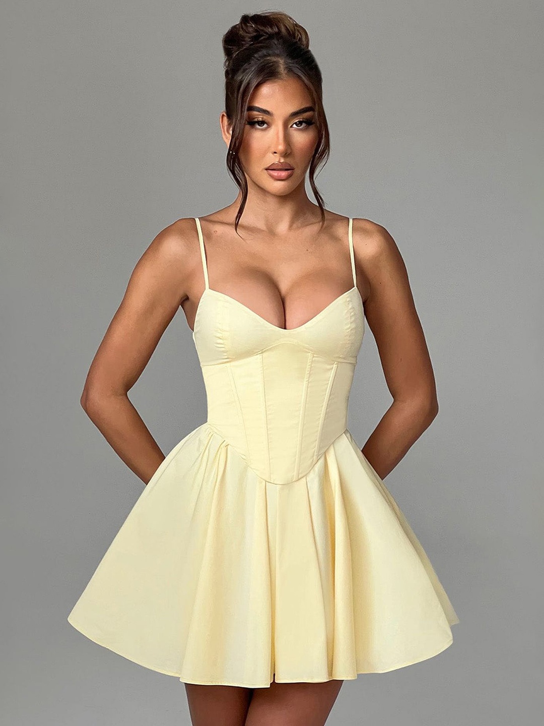 

LULU & SKY Fit & Flare Shoulder Straps Mini Dress, Yellow