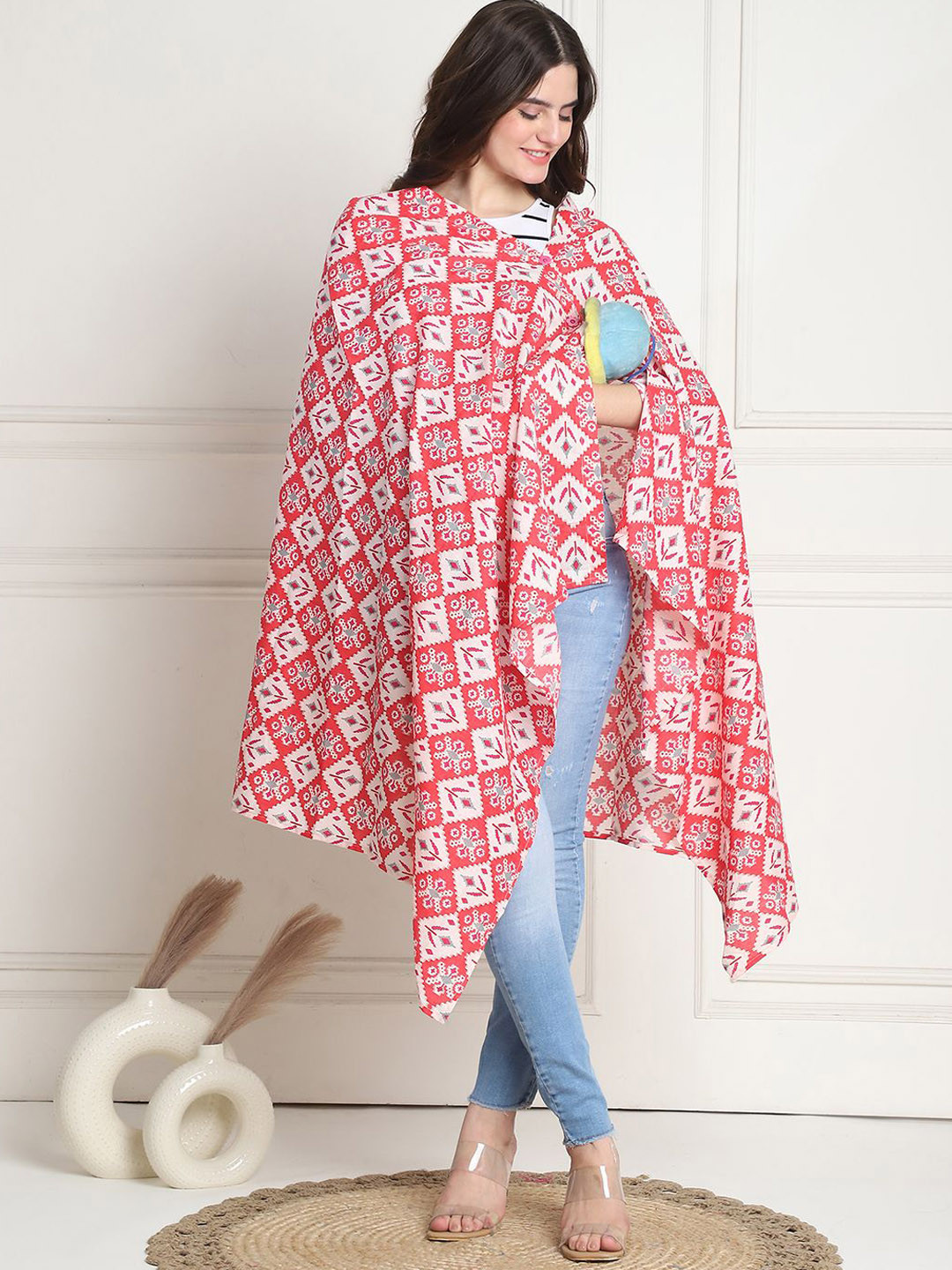 

Secret Wish Printed Cotton Breathable Nursing cover, Pink
