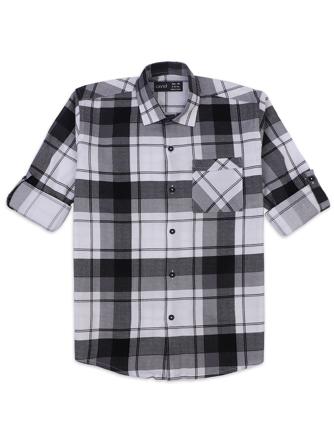 

CAVIO Boys Comfort Spread Collar Tartan Checked Cotton Casual Shirt, Grey