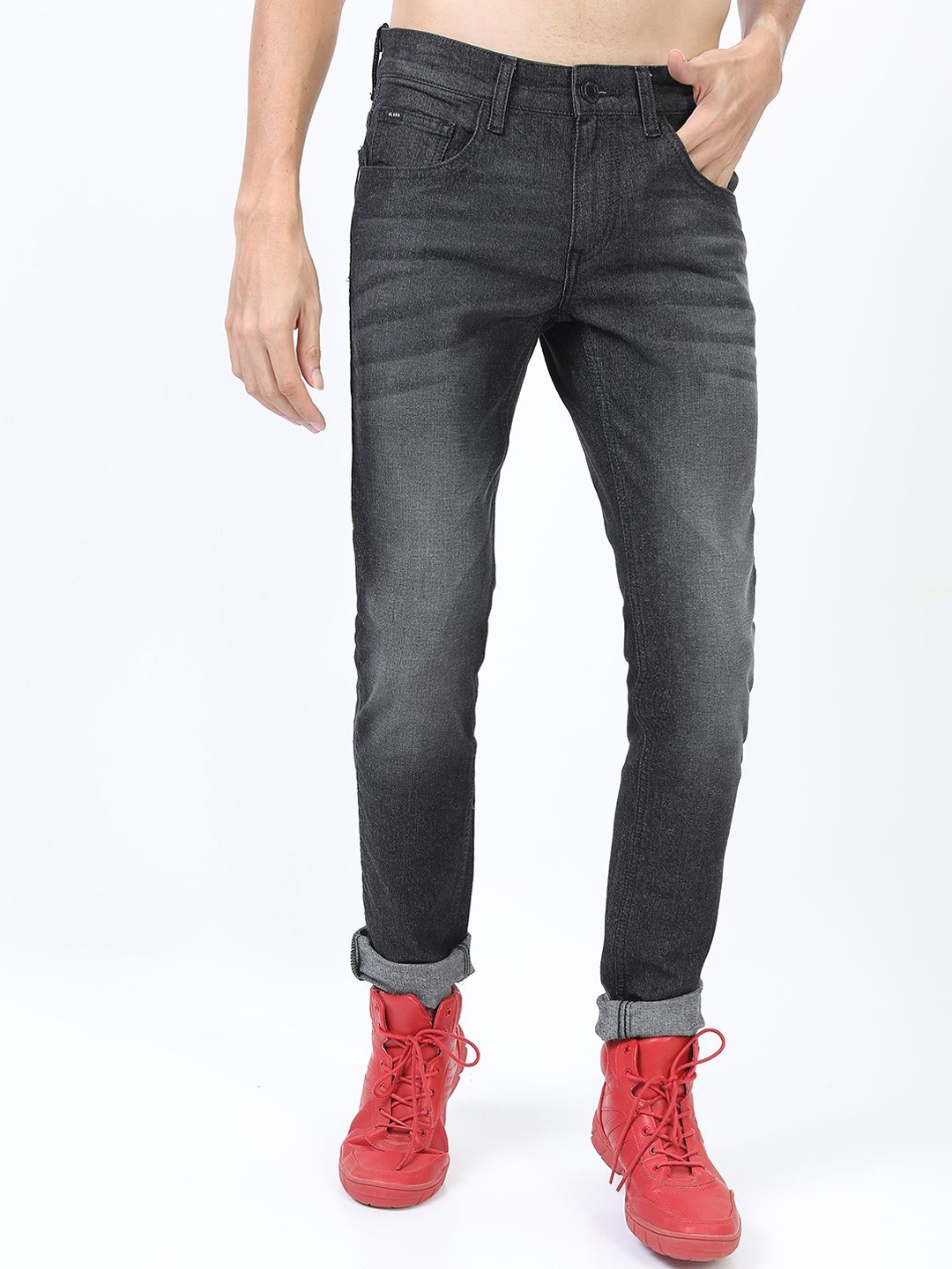 

HIGHLANDER Men Slim Fit Mid-RiseLight Fade Stretchable Jeans, Charcoal