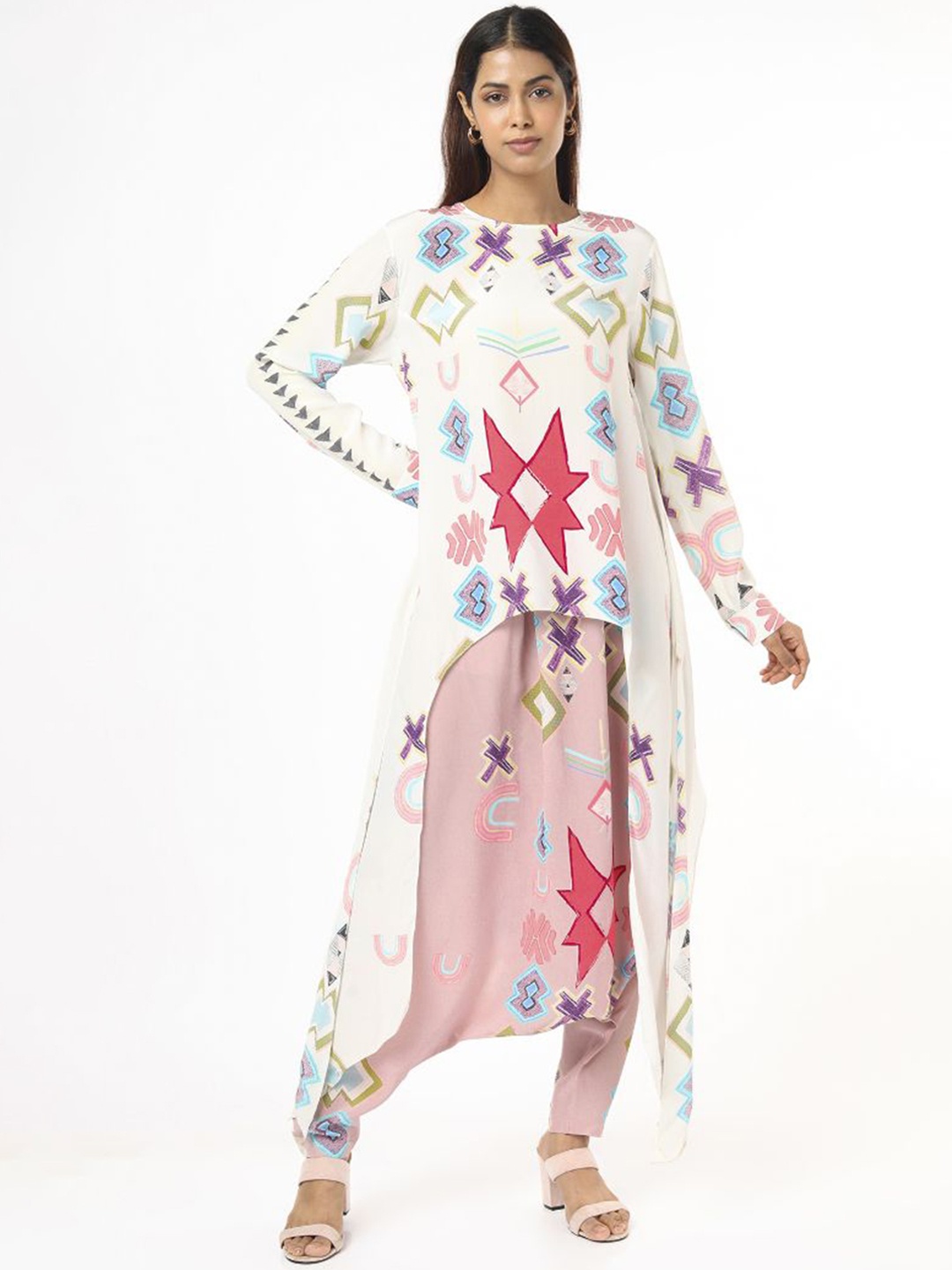 

Payal Singhal Geometric Printed A-Line Kurta with Crotch Pants, White