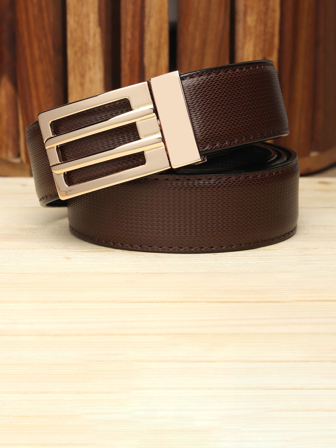 

WINSOME DEAL Men Push Pin Closure Textured Formal Belt, Brown