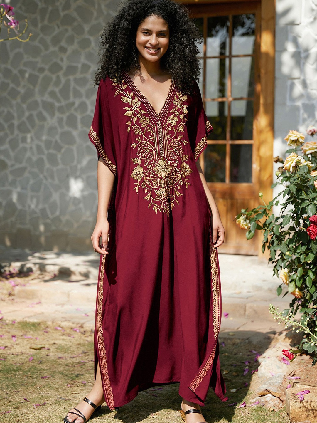 

LULU & SKY Printed Embroidered Kaftan Maxi Dress, Maroon