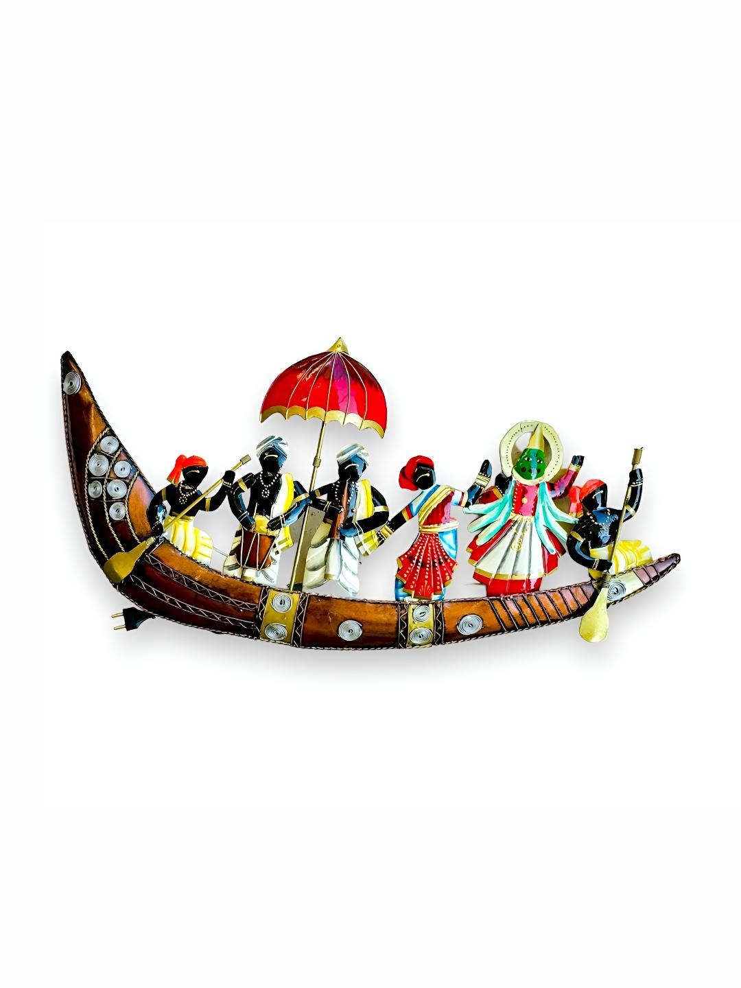 

ANSHIKA INTERNATIONAL Brown Kathakali Ship Metal Wall Hanging Decor, Gold