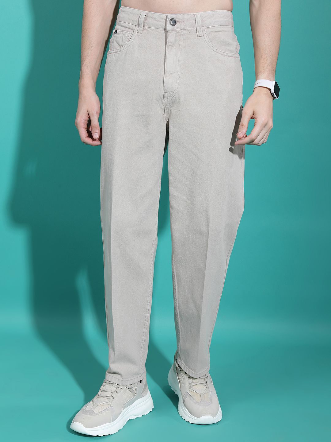 

HIGHLANDER Men Wide Leg Mid Rise Jeans, Off white