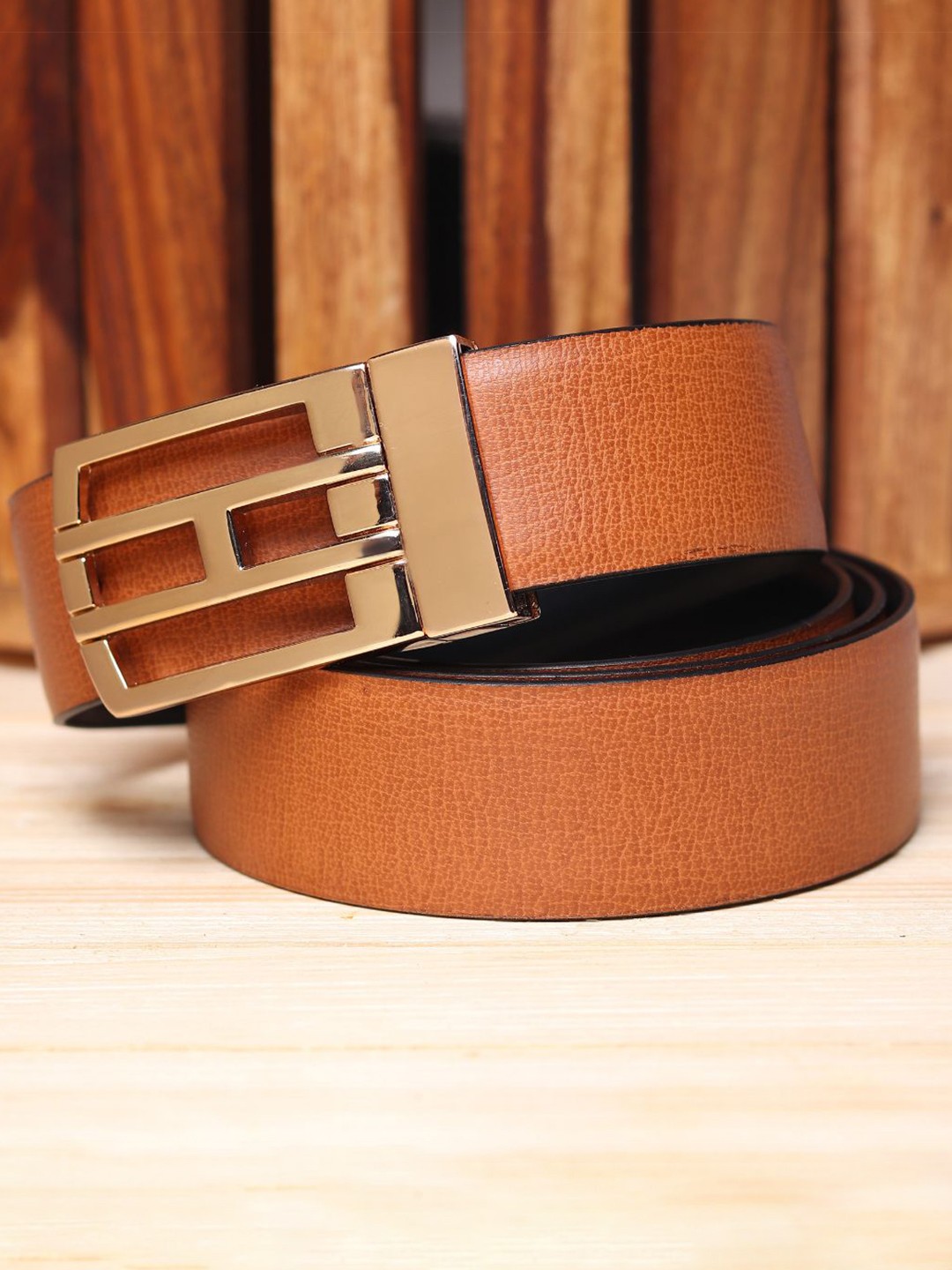

WINSOME DEAL Men Push Pin Closure Textured Formal Belt, Tan