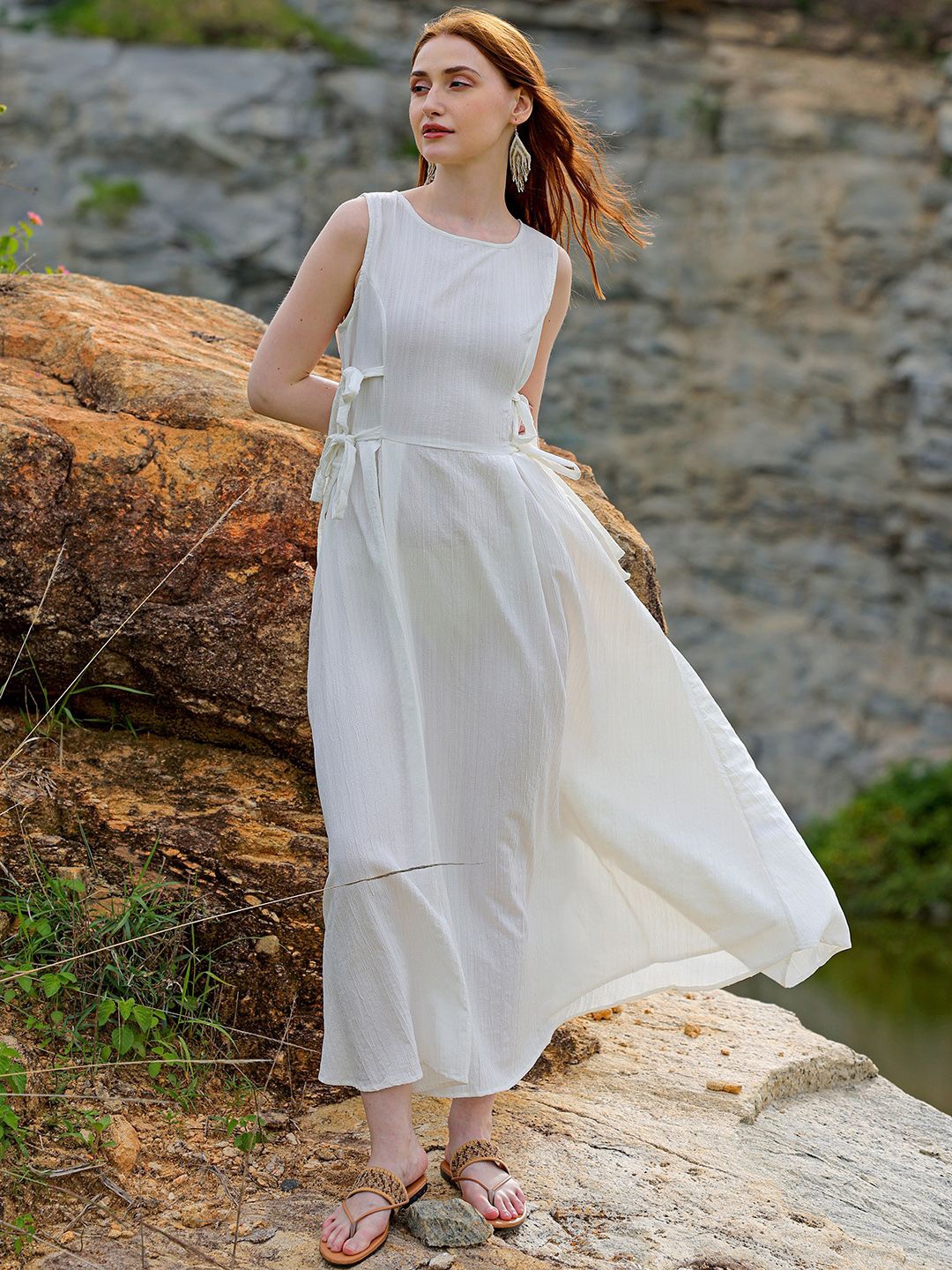

Freehand by The Indian Garage Co Fit & Flare Midi Dress, White