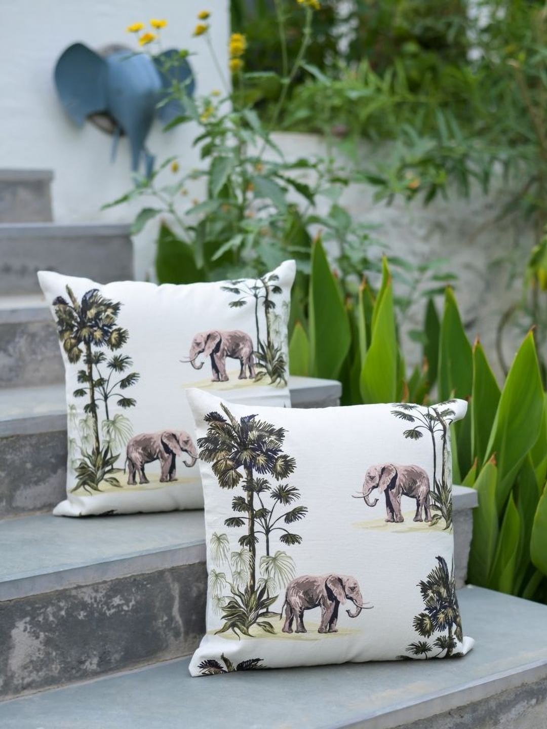 

ABSTRACT INDIA Brown & White 2Pieces Floral Cotton Square Cushion Covers