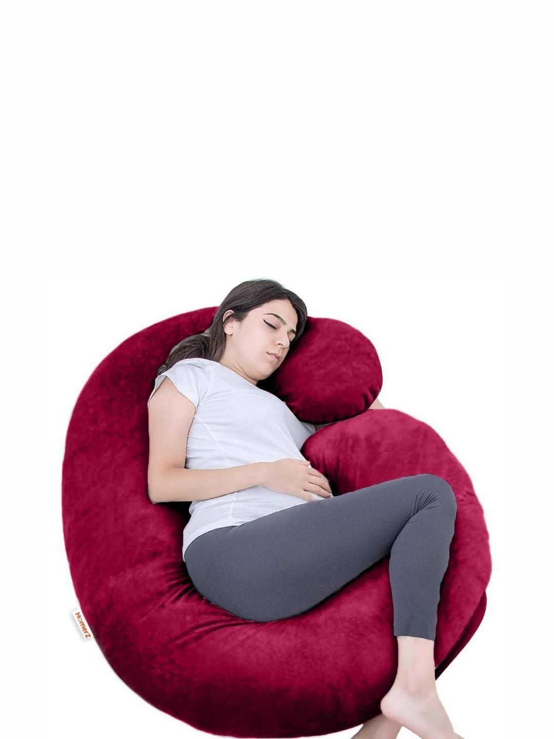 

Homerz Maroon Fibre Filled Faux C-Shape Velvet Ultra Soft Maternity Pillow