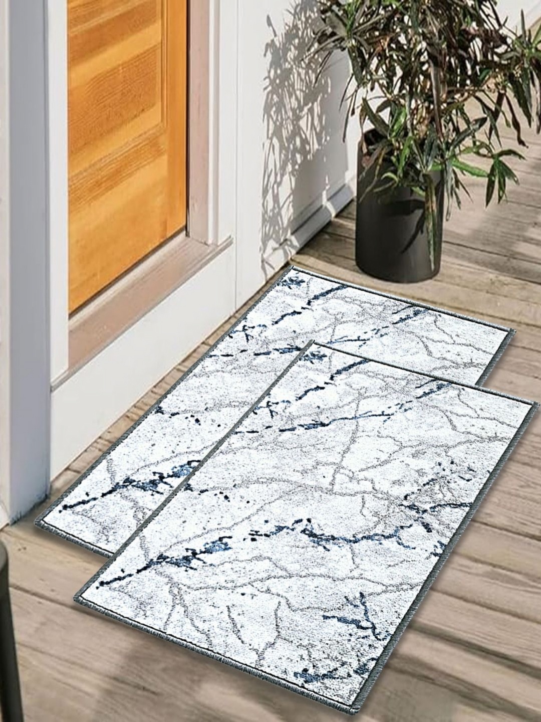 

Matz and More Grey & Blue 2 Pieces Abstract Printed Rectangle Anti-Skid Doormats