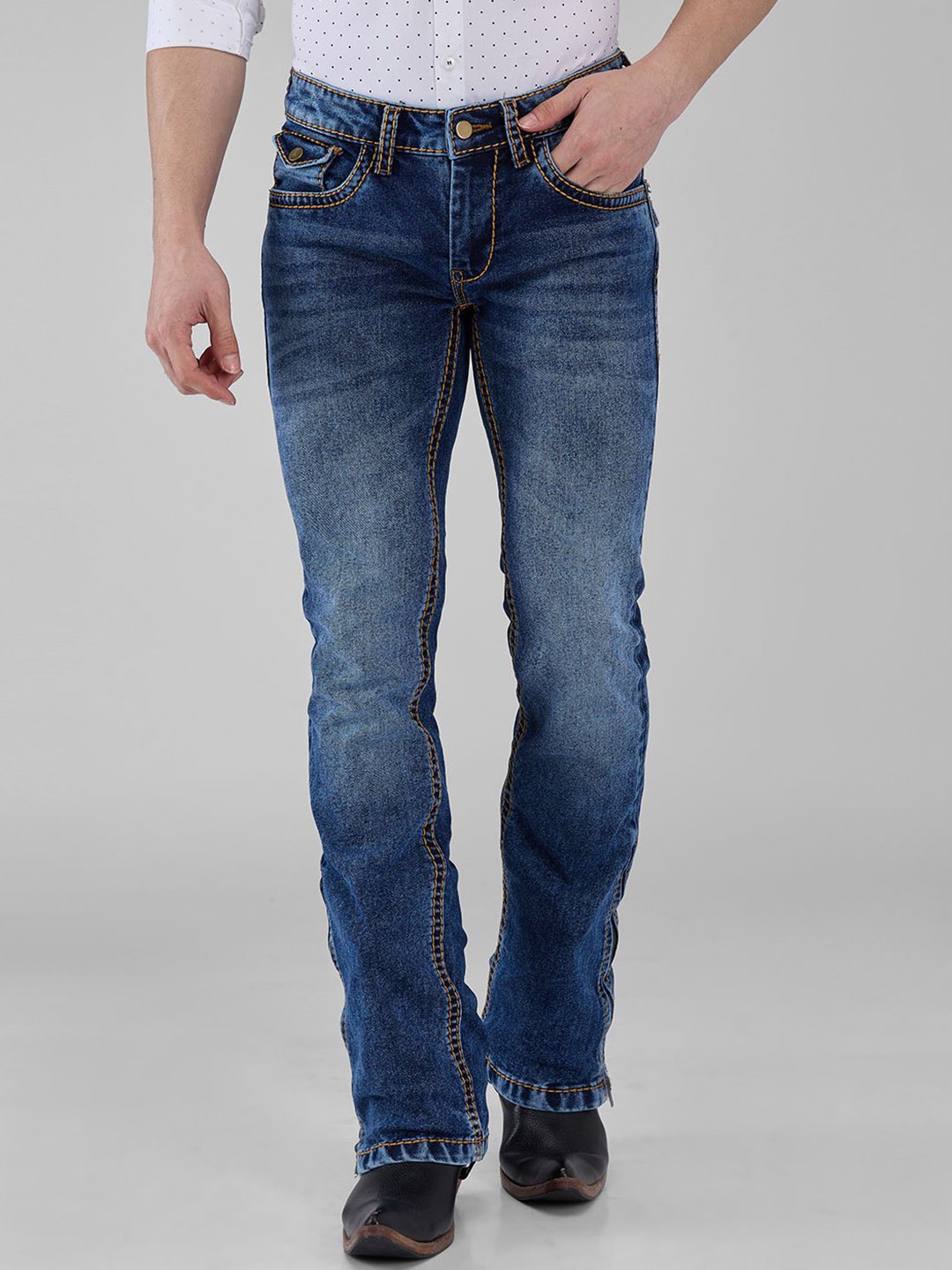 

mode de base Men High-Rise Bootcut Heavy Fade Stretchable Jeans, Blue